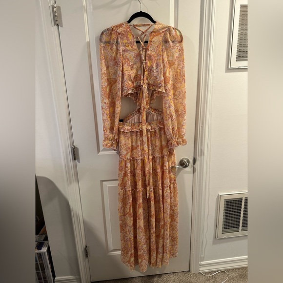 By Design France Long Sleeve Chiffon Maxi Dress in Cream Multi Paisley - Picture 7 of 11